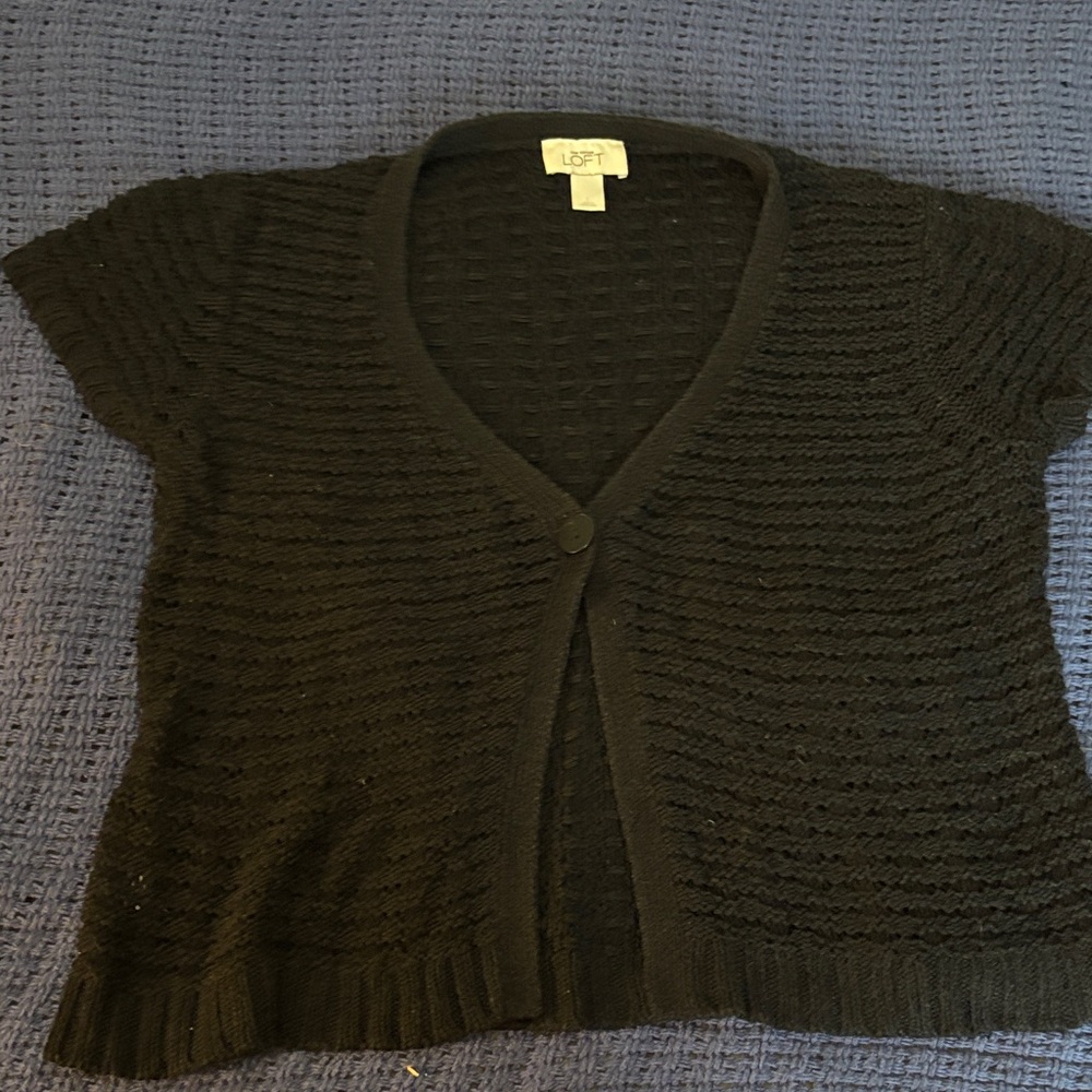 LOFT Black Open-Knit Cardigan